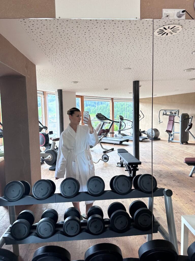 From spa robe to squat rack the Leitlhof Hotel gym has everything you need to stay strong while soaking in those mountain views.