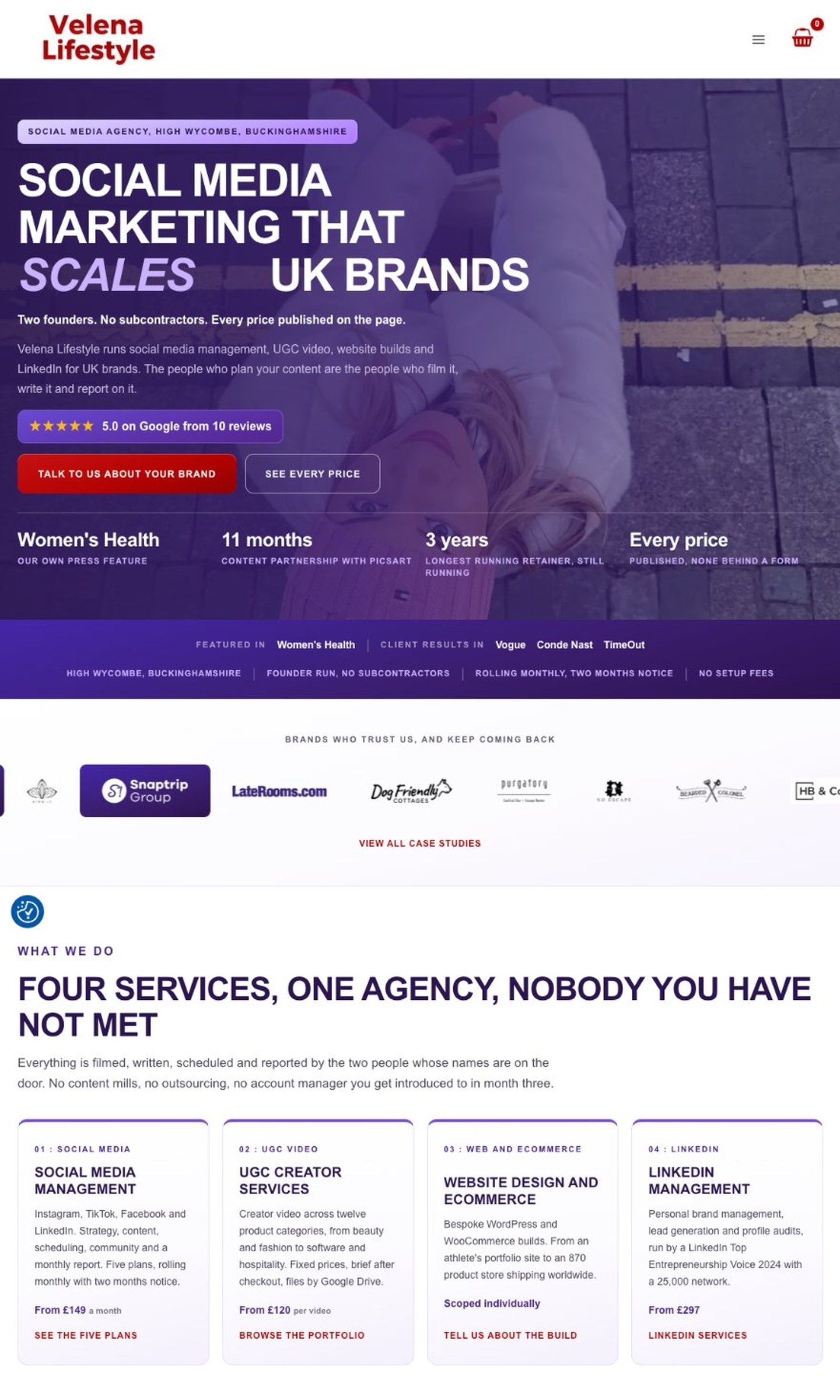 The Velena Lifestyle homepage, a WooCommerce store selling published-price packages