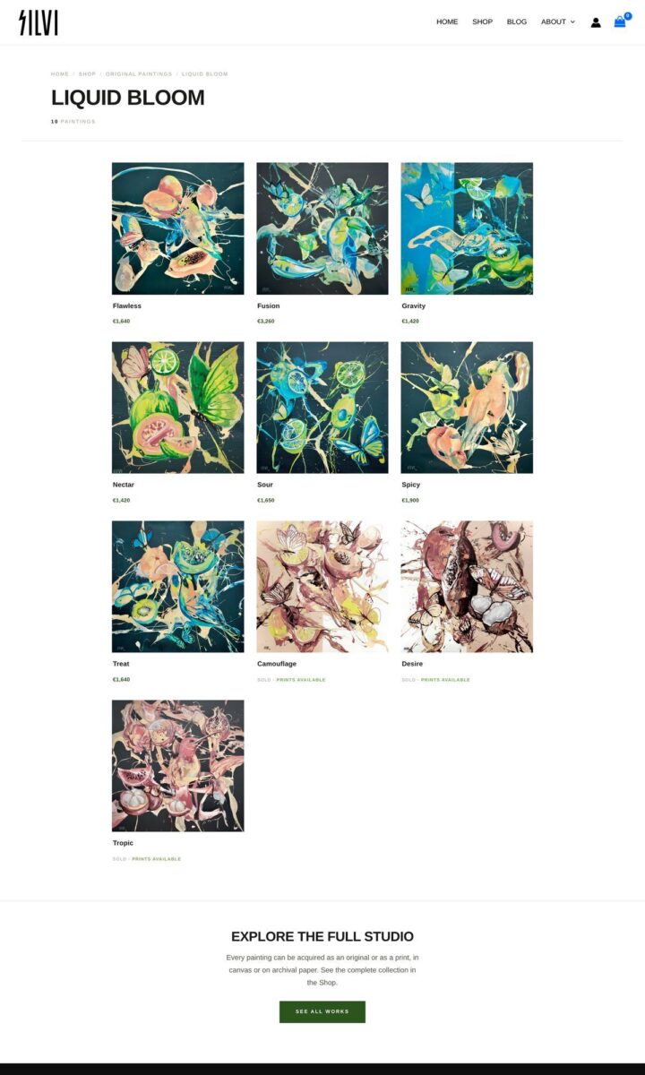 The Liquid Bloom series page of silvitheartist.com